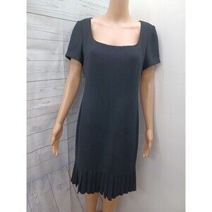 Evan Picone Sheath Dress Cap Sleeve Black Pleated Hem Women’s Size 8